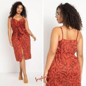 NEW Eloquii Tie Front‎ animal Printed Midi Dress, women's plus size 22